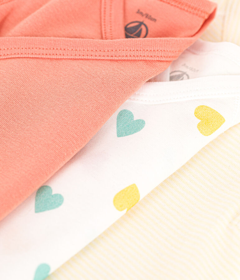 Juego de 3 bodis cruzados de algod&oacute;n de manga corta con coraz&oacute;n para beb&eacute; multicolor