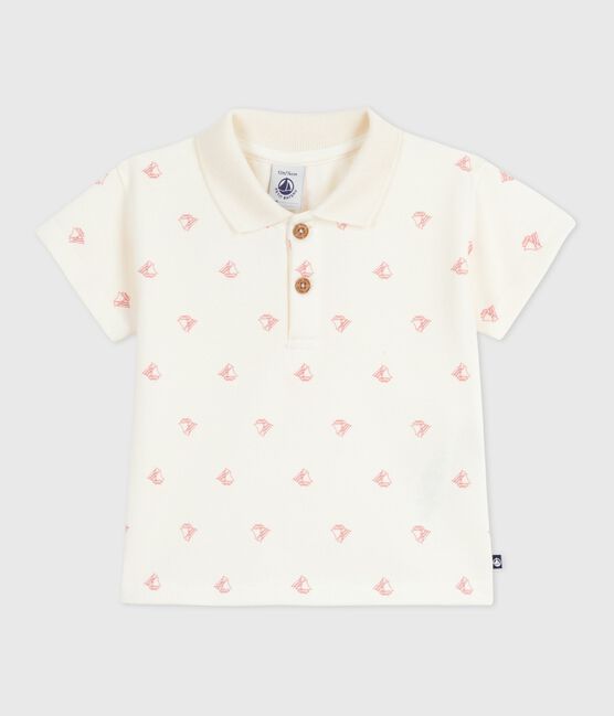 Polo de algodón de manga corta con estampado de barcos vintage para bebé rojo MILK/ POMPEI