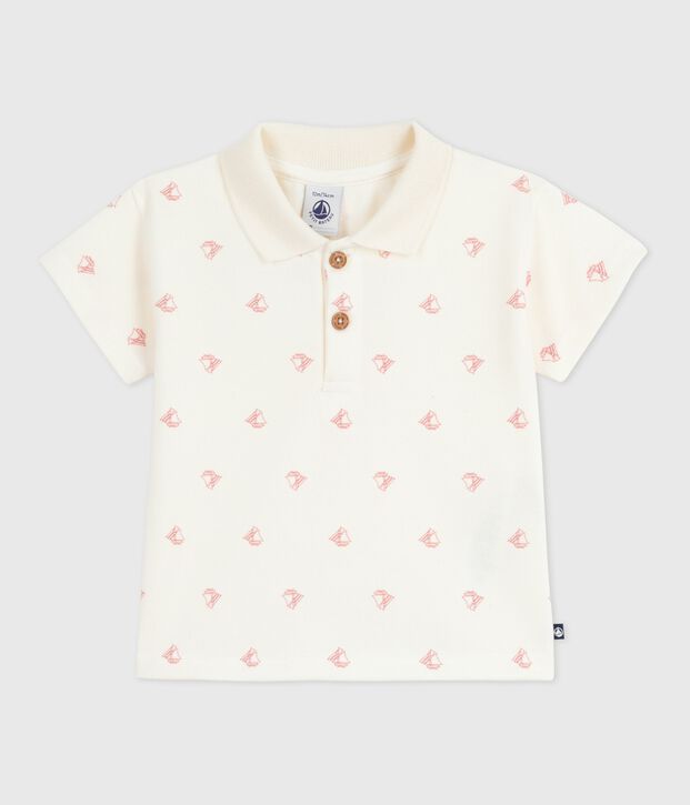Polo de algod&oacute;n de manga corta con estampado de barcos vintage para beb&eacute; rojo/rojo