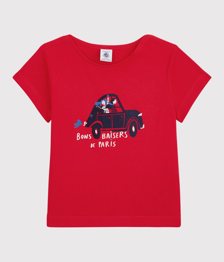 Camiseta de manga corta de algod&oacute;n org&aacute;nico de ni&ntilde;a rojo
