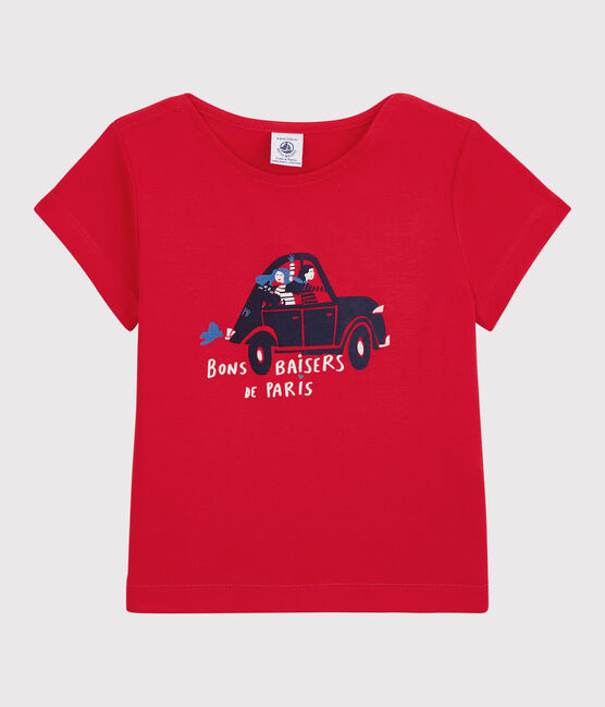 Camiseta de manga corta de algodón orgánico de niña rojo PEPS
