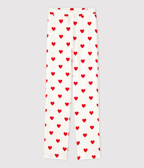 Pantalón de algodón ORGÁNICO de mujer blanco MARSHMALLOW/rojo TERKUIT