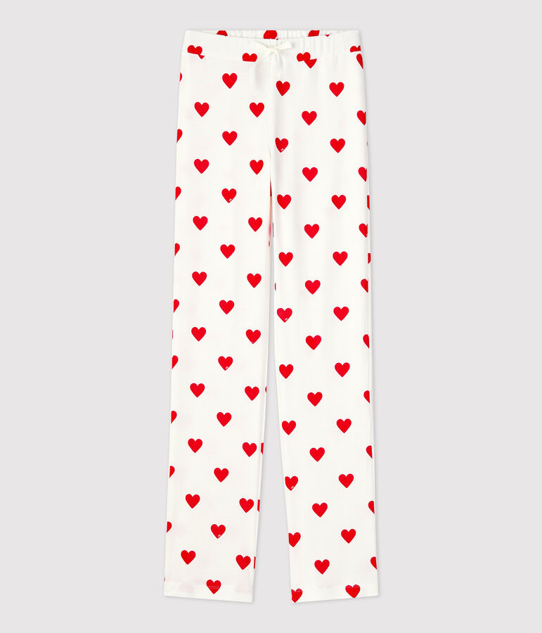 Pantal&oacute;n de algod&oacute;n ORG&Aacute;NICO de mujer blanco MARSHMALLOW/rojo TERKUIT