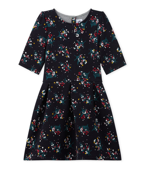 Vestido de niña mangas 3/4 en túbico alcolchado azul SMOKING/blanco MULTICO