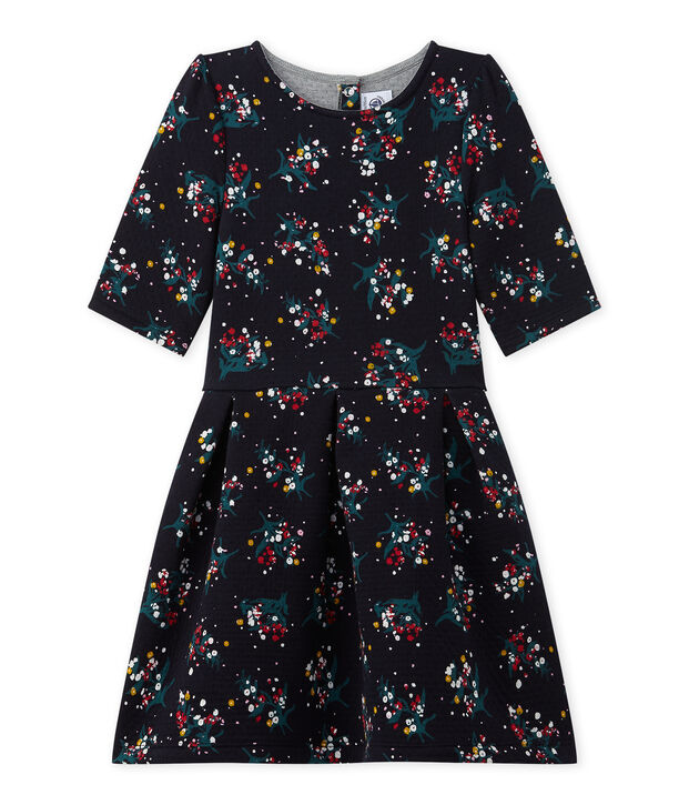 Vestido de ni&ntilde;a mangas 3/4 en t&uacute;bico alcolchado azul/multicolor