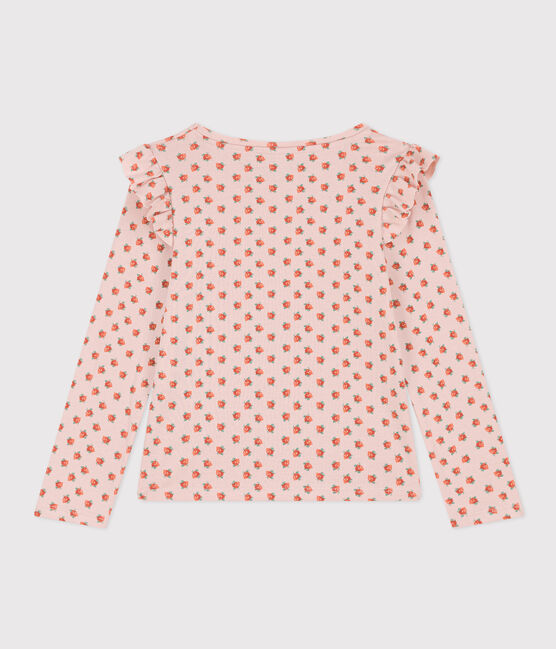Camiseta de algodón de manga larga de niña rosa SALINE/blanco MULTICO