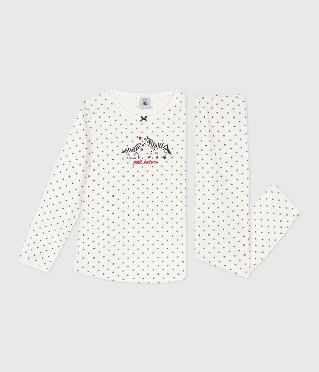 Pijama infantil de algod&oacute;n con estampado de lunares azul/azul