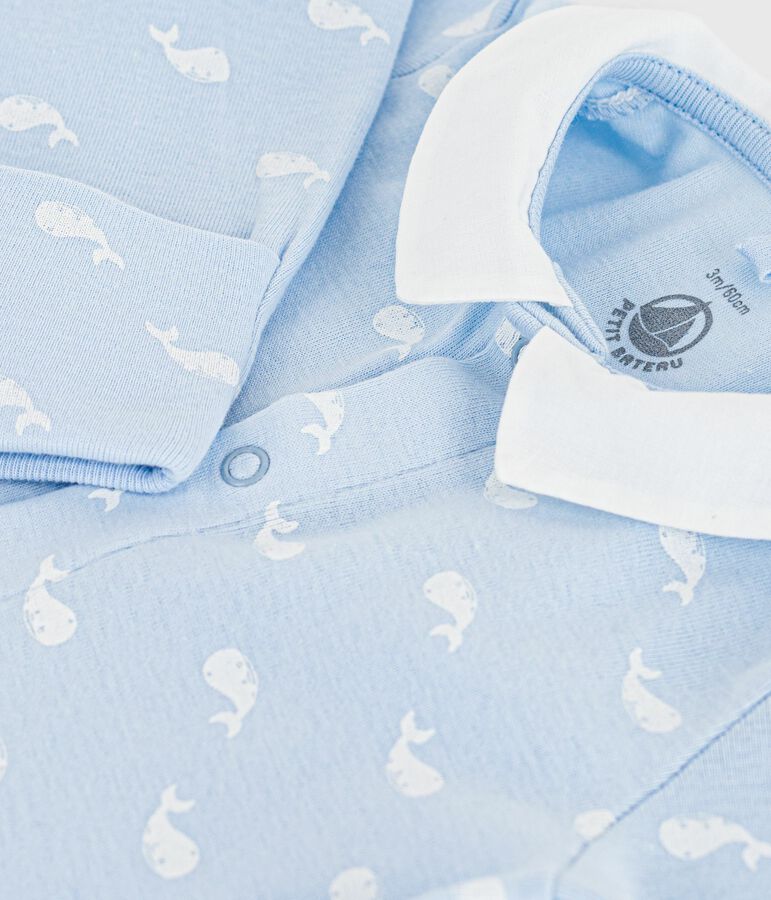 Pijama de algod&oacute;n con cuello y estampado de ballena para beb&eacute; azul/blanco