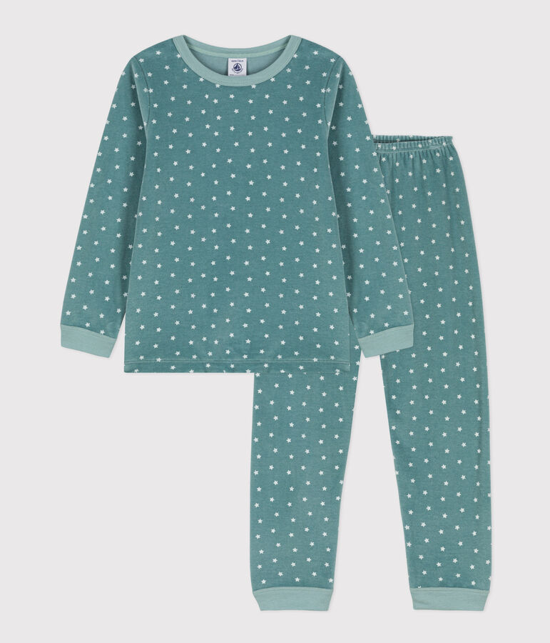 Pijama de terciopelo estrella para ni&ntilde;o/ni&ntilde;a verde/blanco