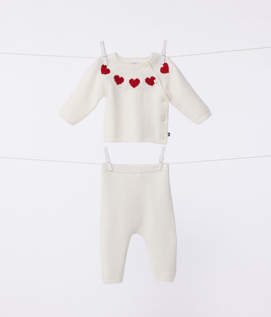 Conjunto de 2 piezas de punto tricotado para bebé rojo MARSHMALLOW/blanco CORRIDA