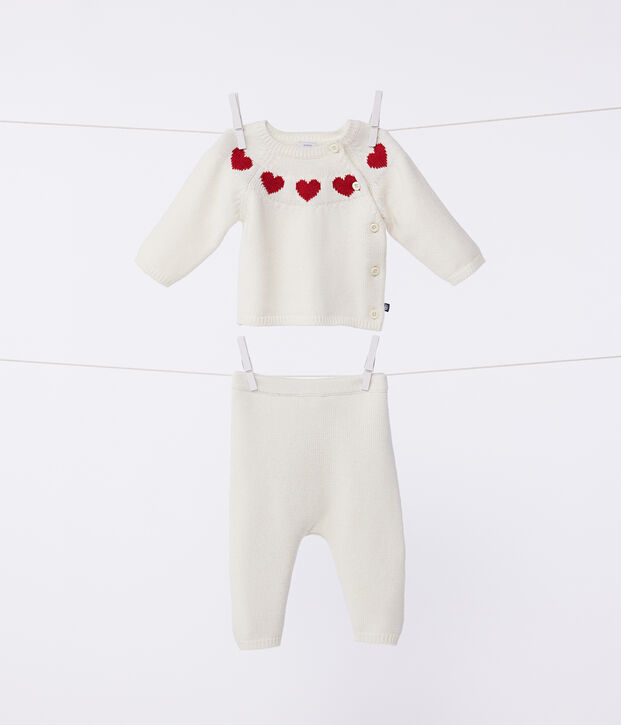 Conjunto de 2 piezas de punto tricotado para beb&eacute; blanco/rojo