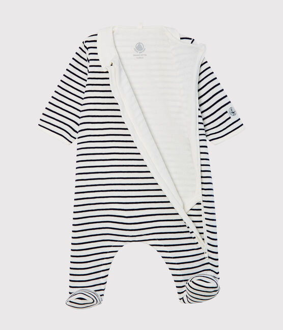 Bodyjama con cremallera para bebé de punto blanco MARSHMALLOW/azul SMOKING