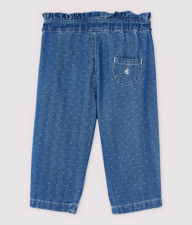 Pantal&oacute;n vaquero claro de lunares de beb&eacute; ni&ntilde;a azul