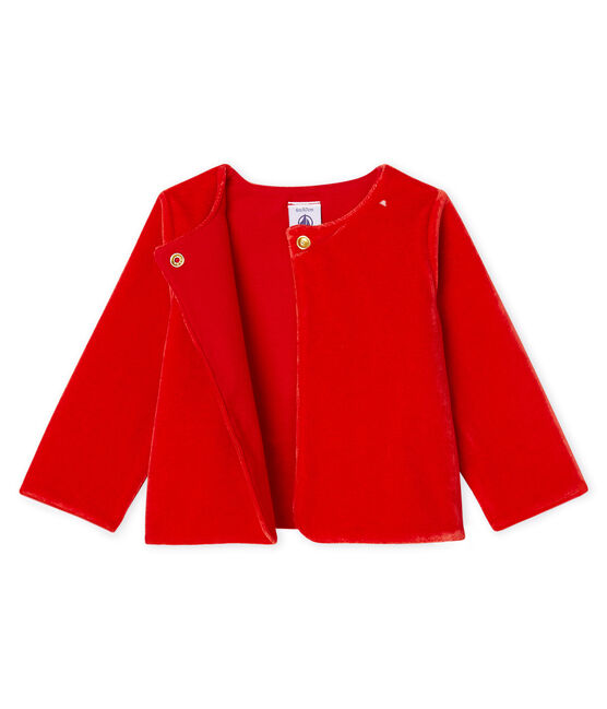 Cárdigan de rayas y terciopelo para bebé niña rojo TERKUIT