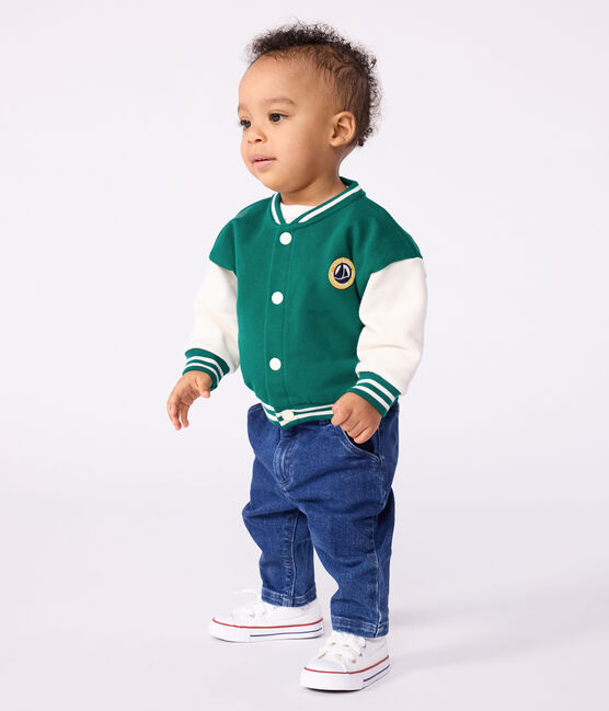 Chaqueta teddy de algodón bicolor verde EVERGREEN/ MILK