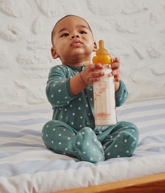 Pijama de terciopelo con estrellas para bebé azul BRUT/blanco MARSHMALLOW