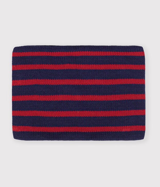 Braga de cuello infantil de punto tricotado a rayas con forro polar azul/rojo