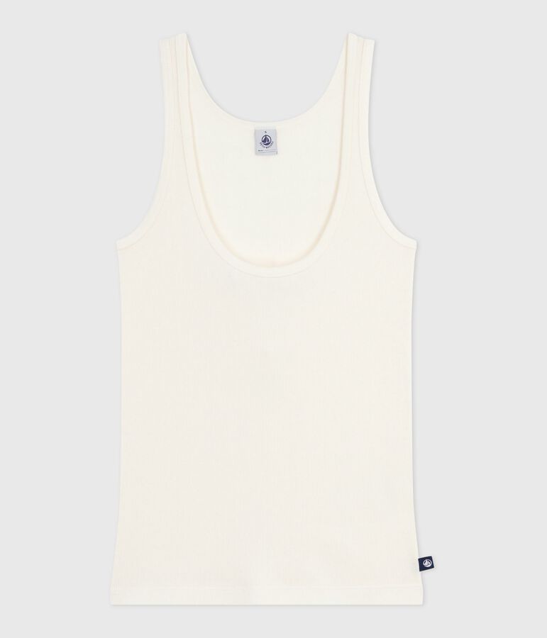 Camiseta ligera de tirantes de lana y algod&oacute;n para mujer crudo