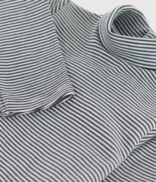 Body de algod&oacute;n a rayas de manga larga y cuello vuelto para beb&eacute; gris/blanco