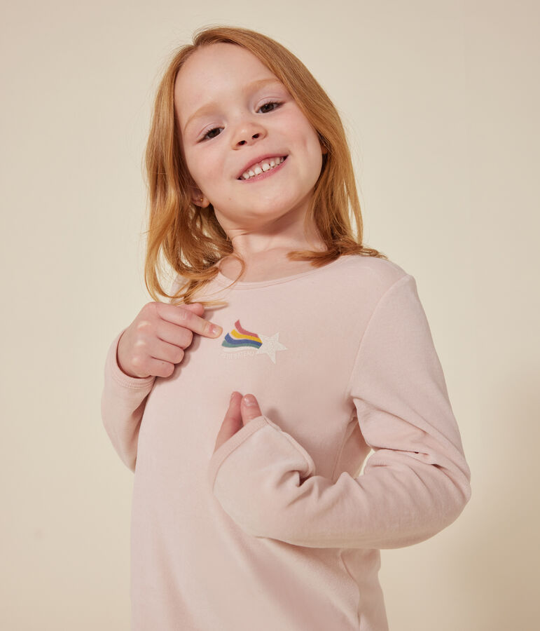 Camis&oacute;n infantil de terciopelo. rosa SALINE/blanco MULTICO