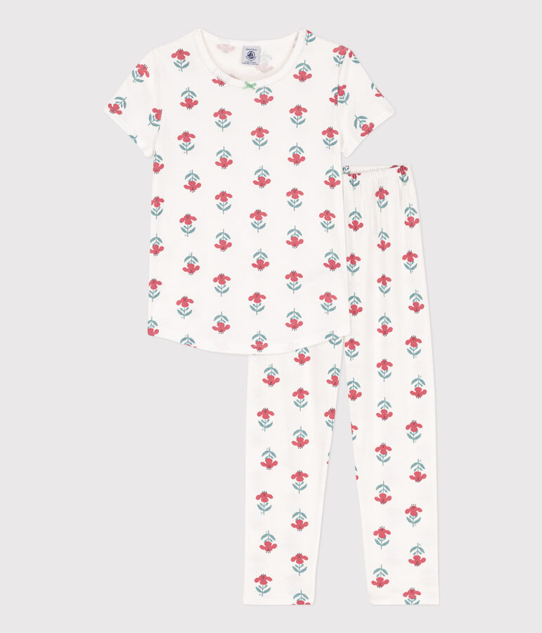 Pijama de manga corta de algod&oacute;n con flores para ni&ntilde;a blanco/multicolor