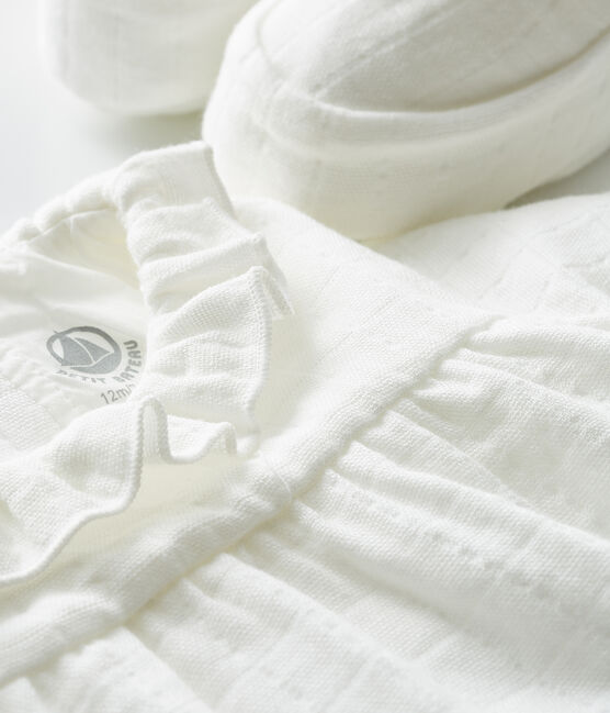 Conjunto de mono y patucos para bebé de tela de mantilla blanco MARSHMALLOW