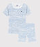 Pijama corto snugfit con estampado de olas de algodón de niño blanco MARSHMALLOW/azul COOL