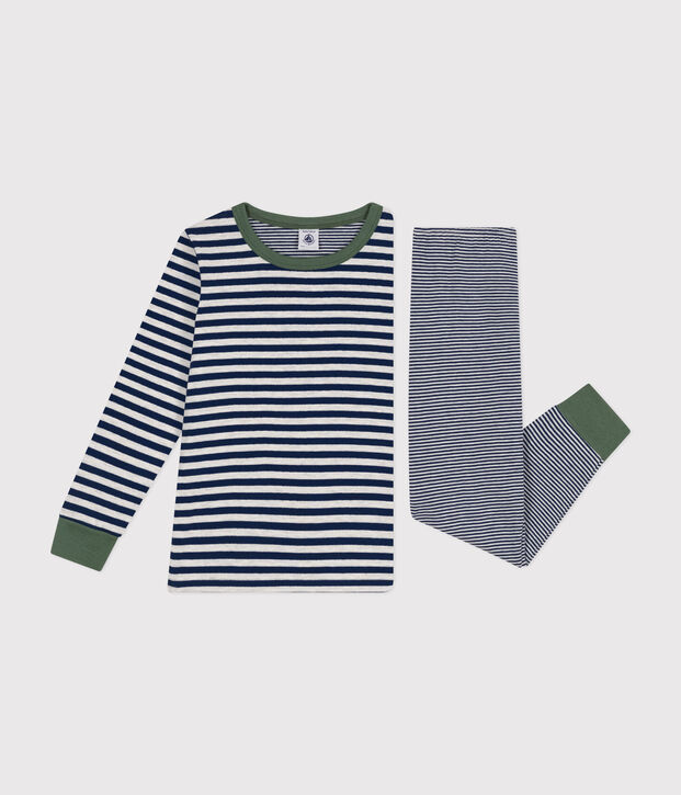 Pijama infantil de algod&oacute;n a rayas azul/beige