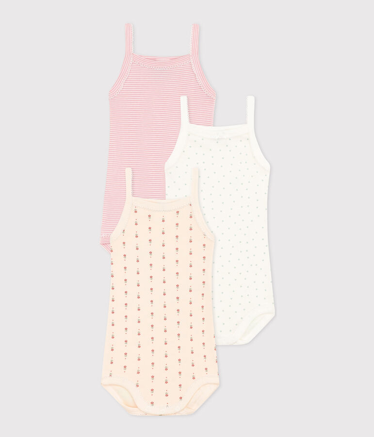 Juego de 3 bodis de tirantes con flores de algod&oacute;n de beb&eacute; multicolor
