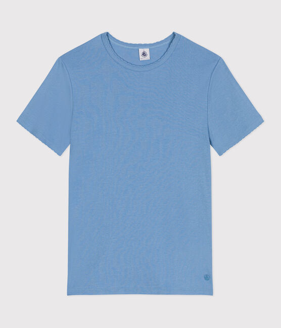 Camiseta lisa Icónica de algodón con punto «cocotte» para mujer azul ALASKA
