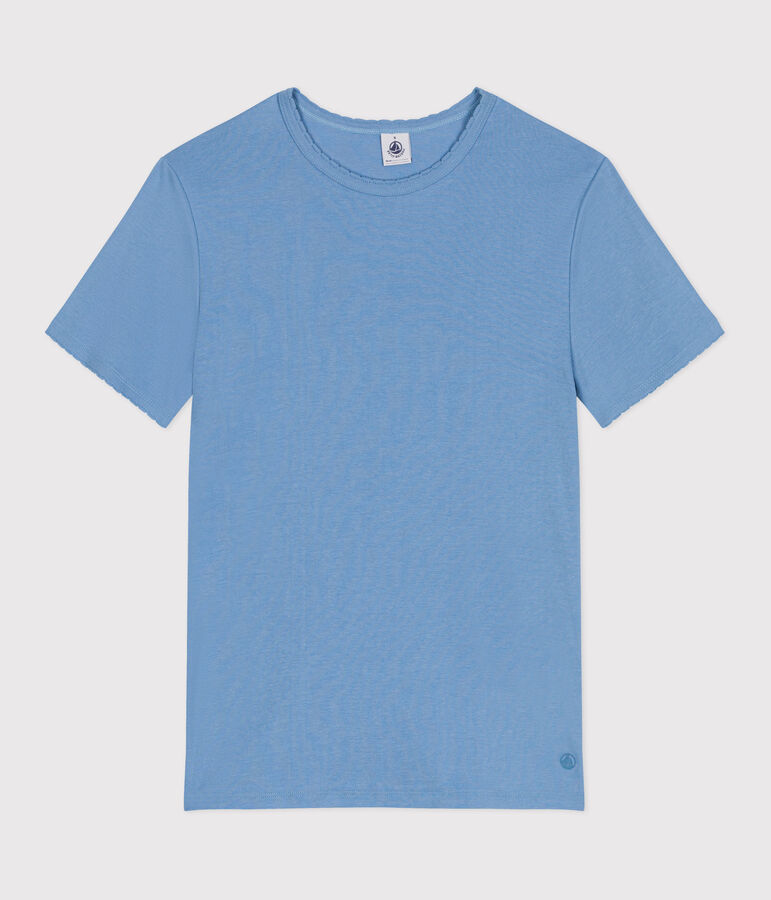 Camiseta lisa Ic&oacute;nica de algod&oacute;n con punto cocotte para mujer azul