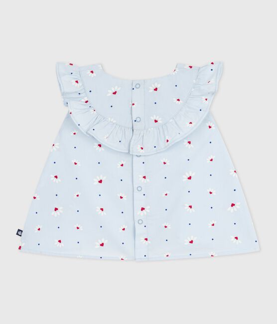 Blusa sin mangas de popelina de algodón con estampado de flores para bebé azul FRAICHEUR/blanco MULTICO