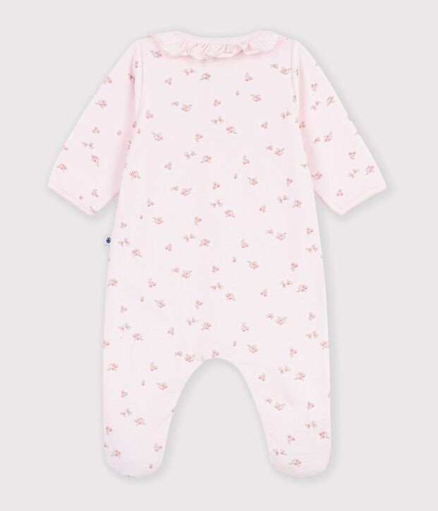 Pijama de terciopelo con cuello y estampado de flores para beb&eacute; rosa/multicolor