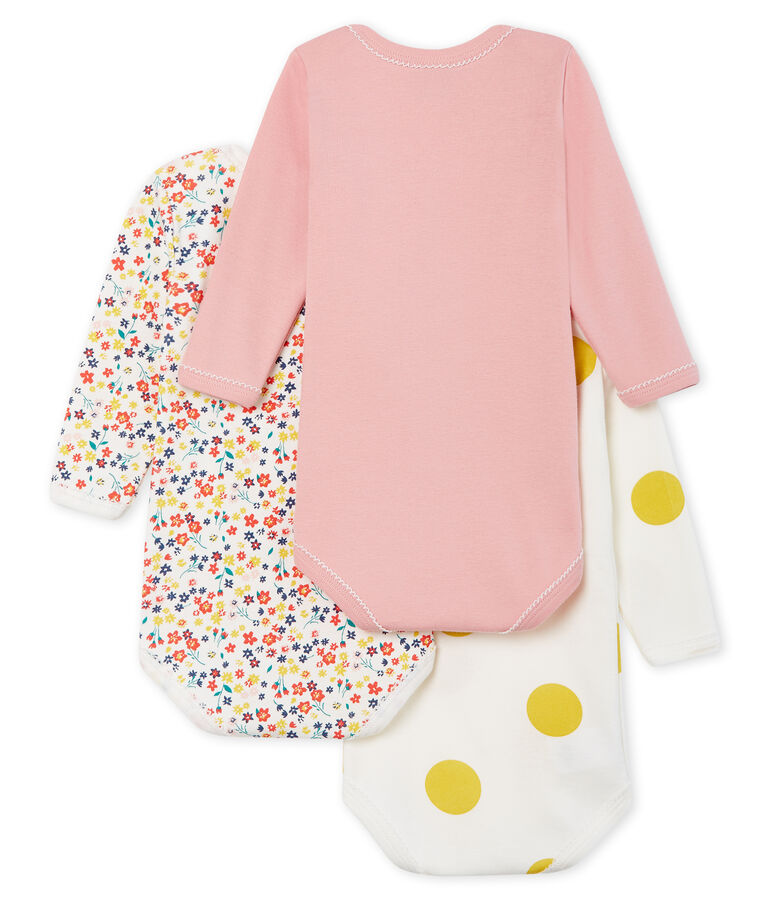 Tres bodis de manga larga para beb&eacute; ni&ntilde;a multicolor