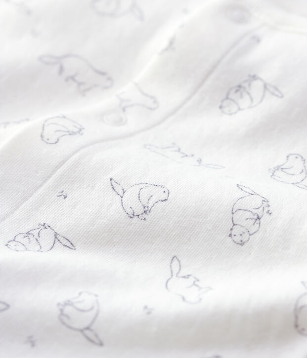 Mono largo con estampado de marmotas de beb&eacute; de algod&oacute;n org&aacute;nico blanco/gris