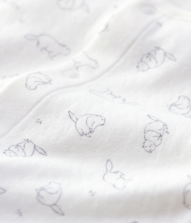 Mono largo con estampado de marmotas de beb&eacute; de algod&oacute;n org&aacute;nico blanco/gris