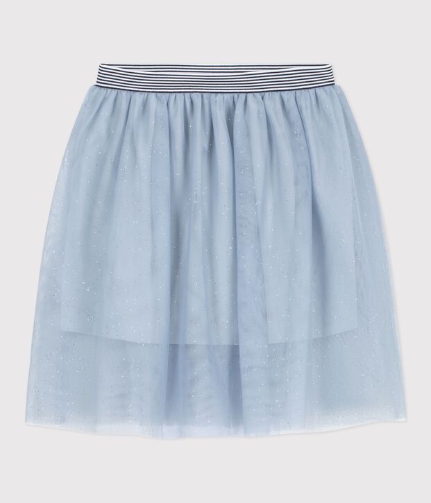 Falda infantil lisa de tul con lentejuelas azul/gris
