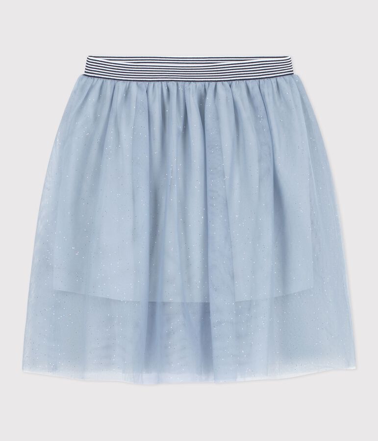 Falda infantil lisa de tul con lentejuelas azul/gris