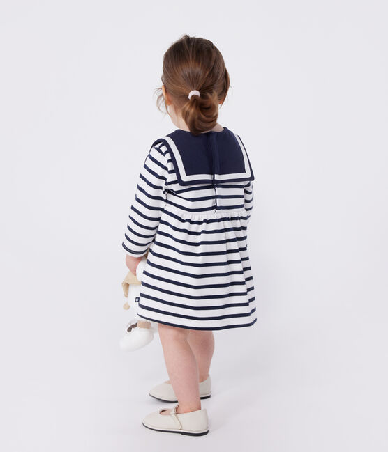 Vestido marinero de algodón grueso de manga larga para bebé blanco MARSHMALLOW/azul SMOKING