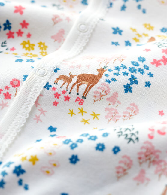 Pelele de bebé con estampado de flores de algodón orgánico blanco MARSHMALLOW/blanco MULTICO