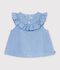Blusa sin mangas de algod&oacute;n chambray bordado para beb&eacute; azul