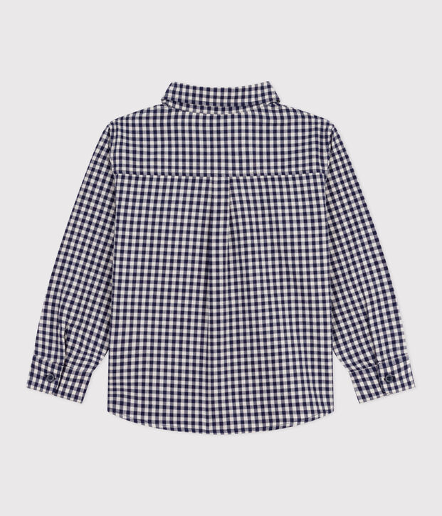 Camisa infantil de algod&oacute;n a cuadros azul/crudo