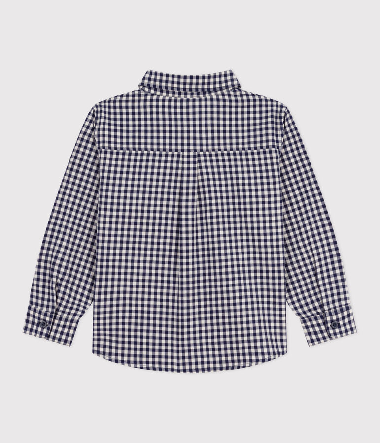Camisa infantil de algod&oacute;n a cuadros azul/crudo