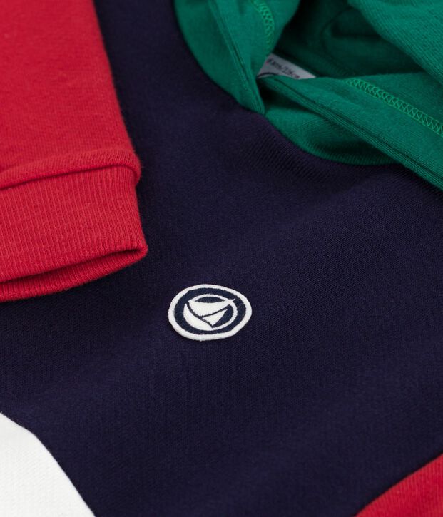 Sudadera infantil colorblock de algod&oacute;n con capucha azul/multicolor