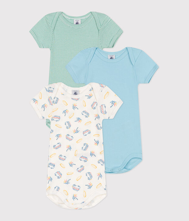 Juego de 3 bodis de algod&oacute;n de manga corta para beb&eacute; con furgonetas multicolor