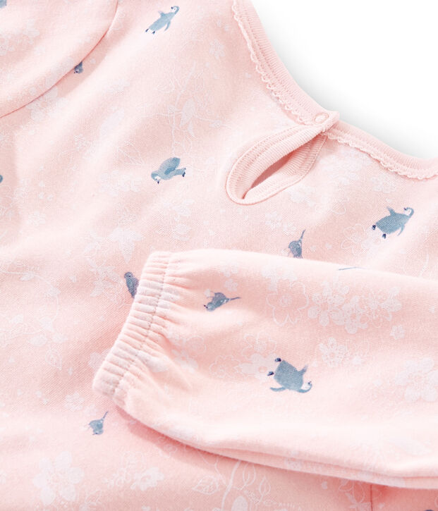 Camis&oacute;n de manga larga estampado de ping&uuml;inos para ni&ntilde;a de punto doble cara rosa/multicolor