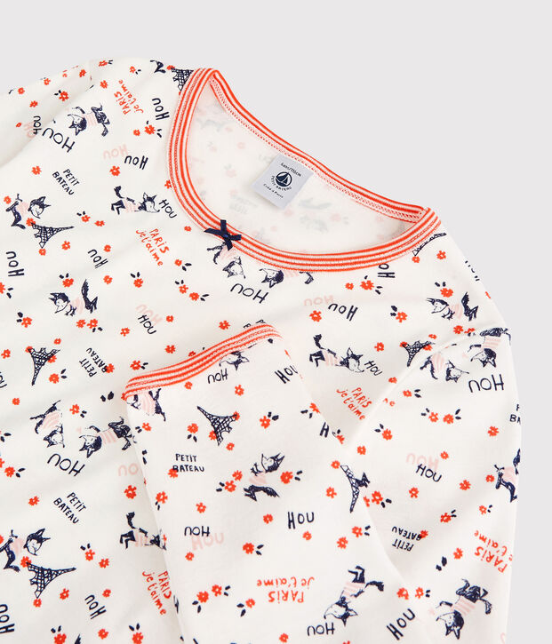 Pijama con estampado de Par&iacute;s de ni&ntilde;a de algod&oacute;n org&aacute;nico blanco/multicolor
