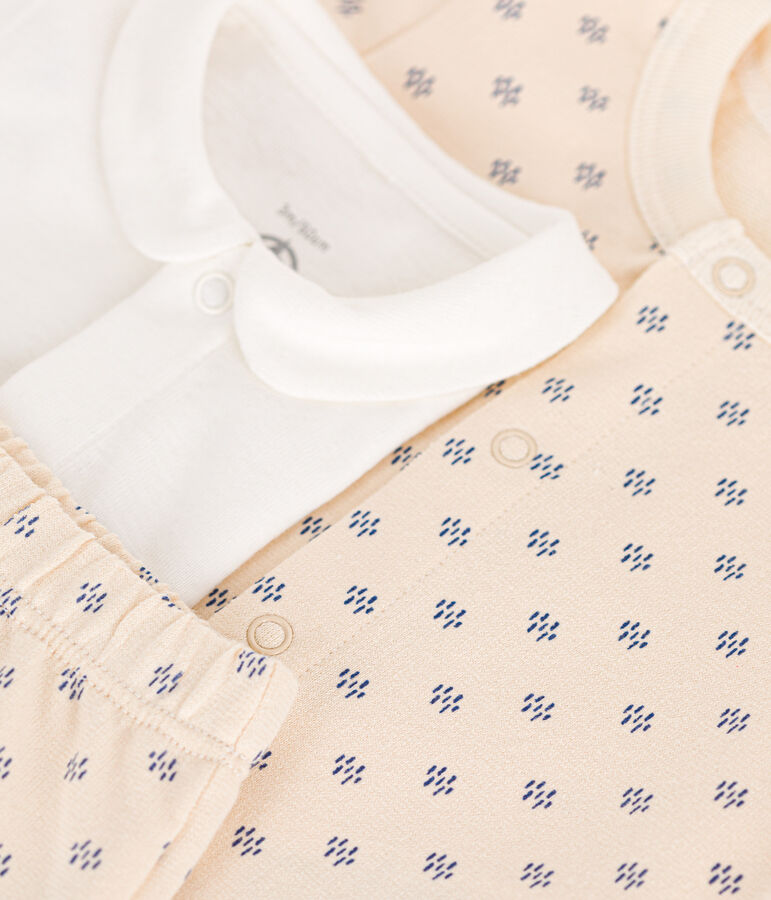 Conjunto de 3 piezas de mulet&oacute;n ligero para beb&eacute; crudo/azul