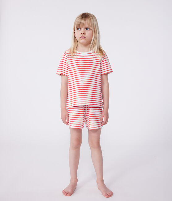 Pijama infantil corto de algodón a rayas rojo MARSHMALLOW/ SPI