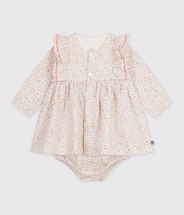 Vestido de algod&oacute;n con estampado de flores para beb&eacute; crudo/multicolor